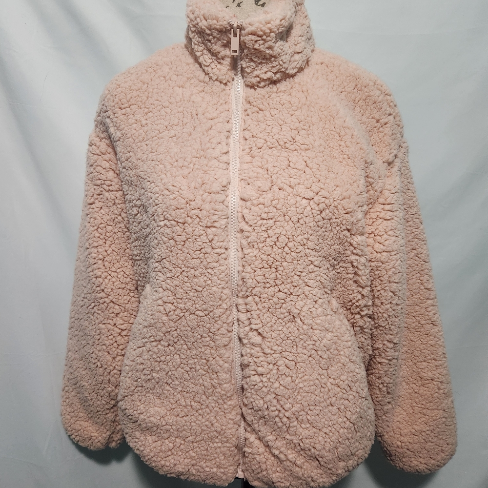 Nine West Soft Blush Pink Lined Teddy Jacket. Size XS. Fuzzy. Faux Fur. Sweet.